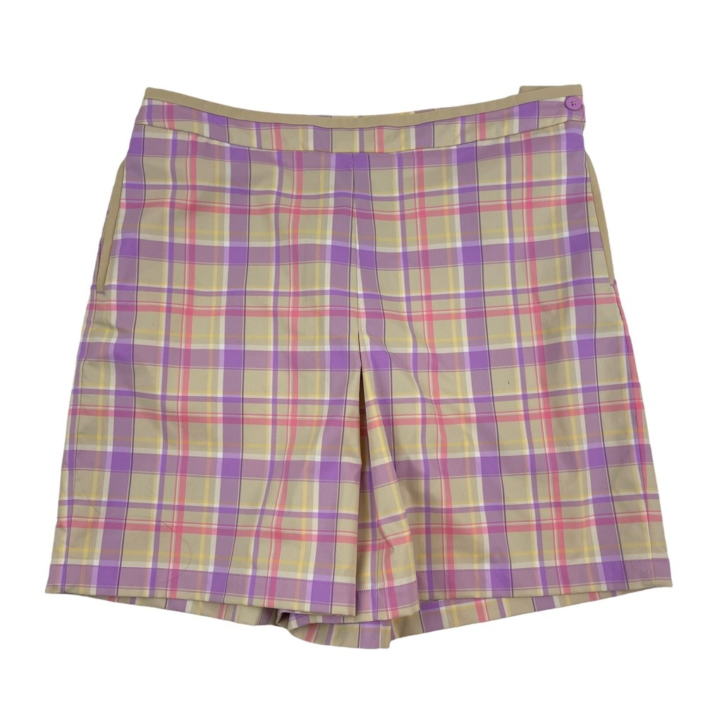EP Pro Multicolor Plaid Golf Skort Skirt Short Sz 12 Purple Tan Yellow Pink